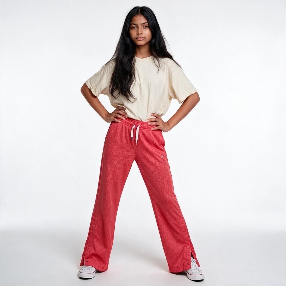 Nike Girls XL 16 Pink Mesh Snap Away Track Vintage Pants Wide Leg Low Rise